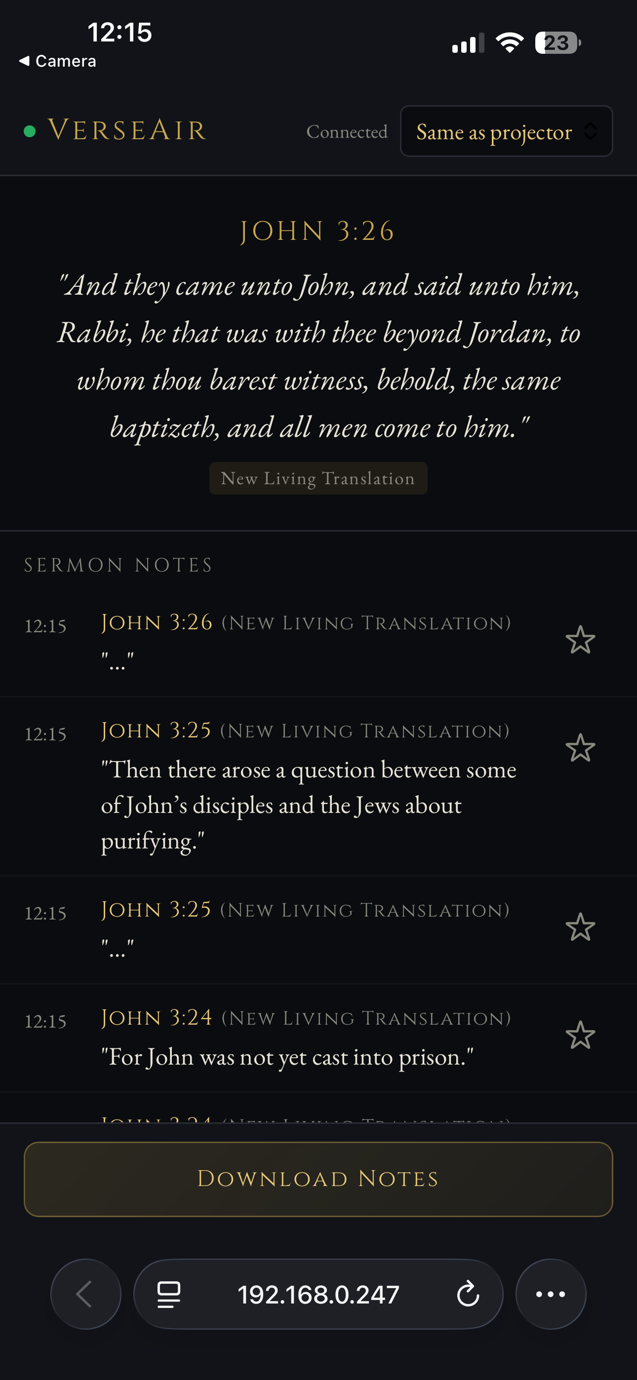 VerseAir Companion App — live verse sync on a congregation member's phone